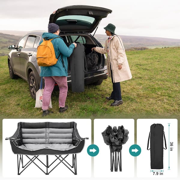 XXXL Oversized Fully Padded Camping Chair 2-Person Folding Loveseat Camping Couch Double Camping Chair, 990 lbs.