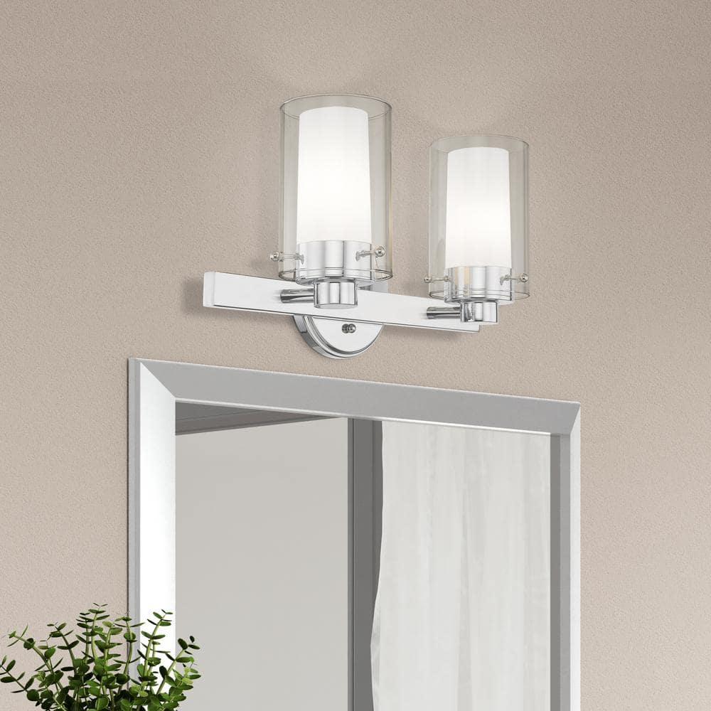 Sleek Sophistication Polished Chrome 2-Light Vanity with Double-Glass Effect