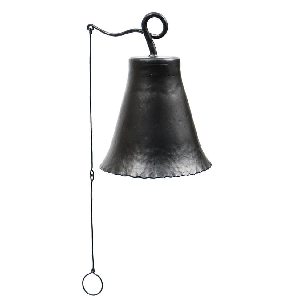 Large Graphite Wrought Iron Hanging Bell with Knocker