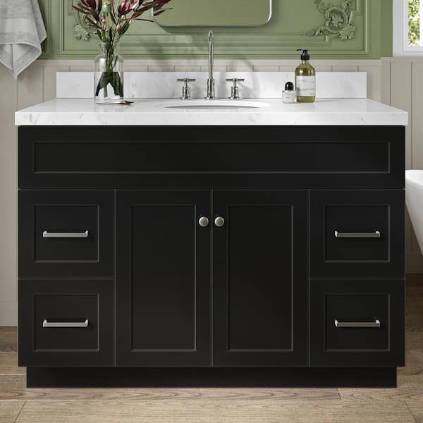 ARIEL Hamlet 48.25 in. W x 22 in. D x 36 in. H Single Sink Freestanding Bath Vanity in Black with Carrara Quartz Top