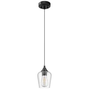 60 Watt 1-Light Matte Black Mini Pendant Light with clear Glass Shade and Adjustable Height