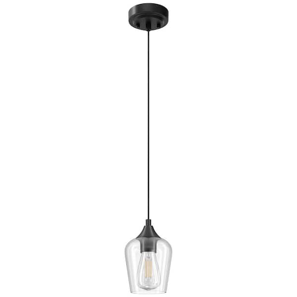 Merra 60 Watt 1-Light Matte Black Mini Pendant Light with clear Glass Shade and Adjustable Height