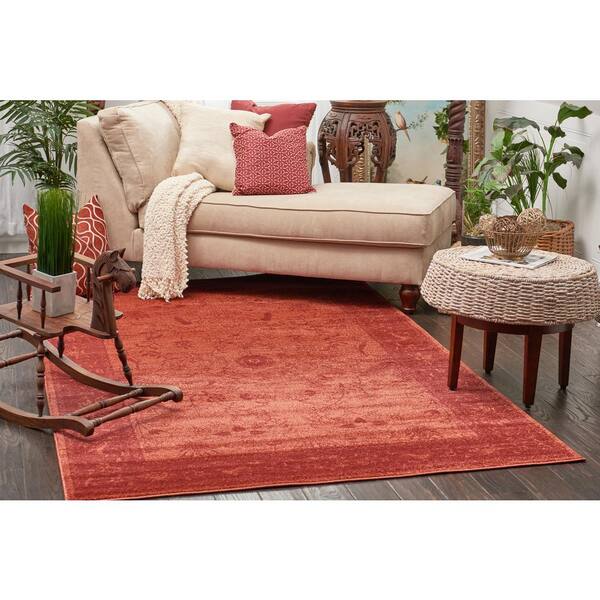 Unique Loom Floral La Jolla Rug Rust Red 2' x 6' 1 Runner Floral