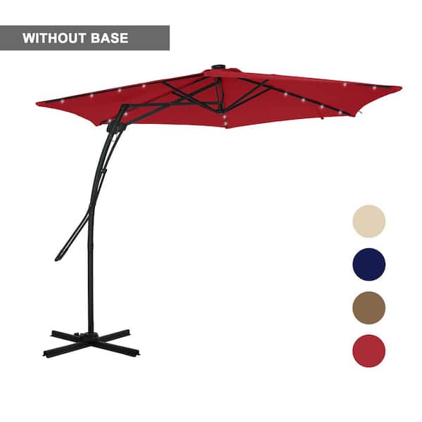 Mondawe 10 ft. Hexagon Steel Offset Patio Umbrella with Solar Light in Red