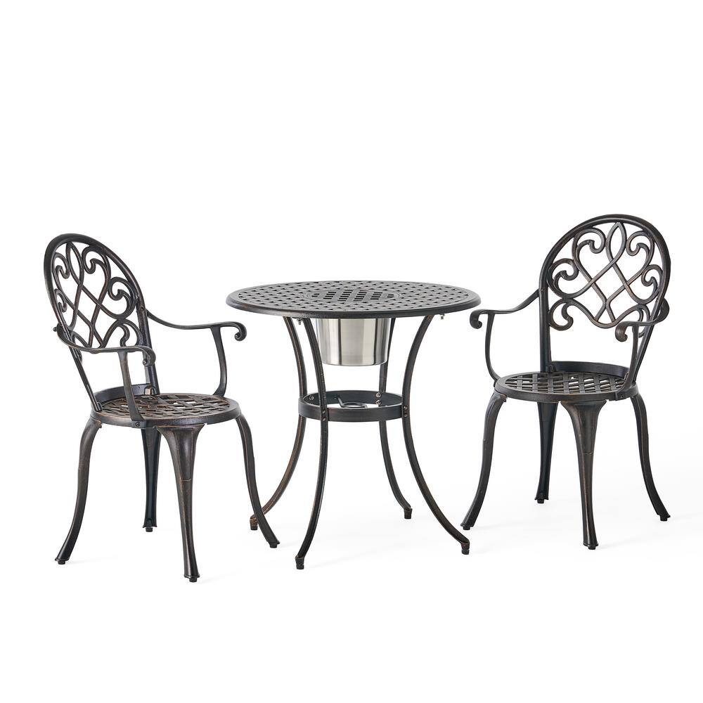 3-Piece Aluminum Outdoor Bistro Set, Cast Bistro Set With Ice Bucket, Class