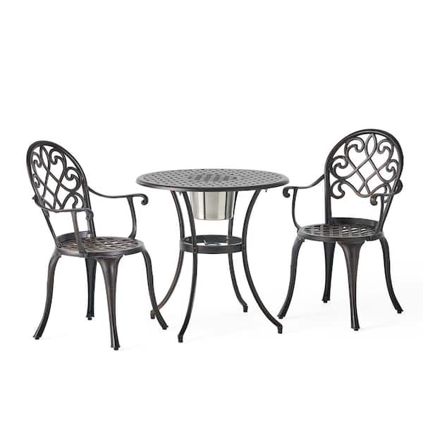 Unbranded 3-Piece Aluminum Outdoor Bistro Set, Cast Bistro Set With Ice Bucket, Classic Design, Black
