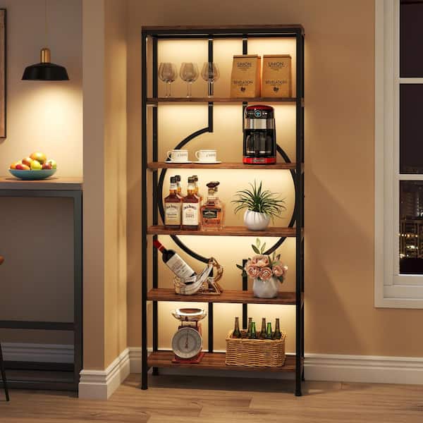 Alan 27.6 in. Wide Vintage Brown 6-shelf Etagere Bookcase with Open Back