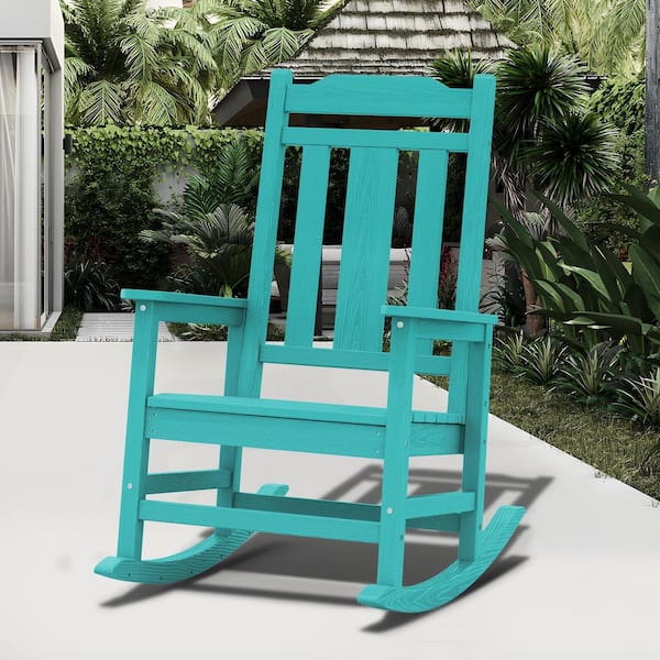 JEAREY Peacock Blue HDPE Plastic Adirondack Chair Outdoor Rocking Chair for Patio and Garden (1-Pack)