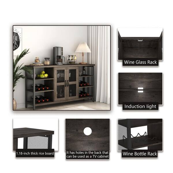 Seafuloy Black Wood Bar Cabinet with Wine Racks Storage Server  WF285318AAB-1 - The Home Depot