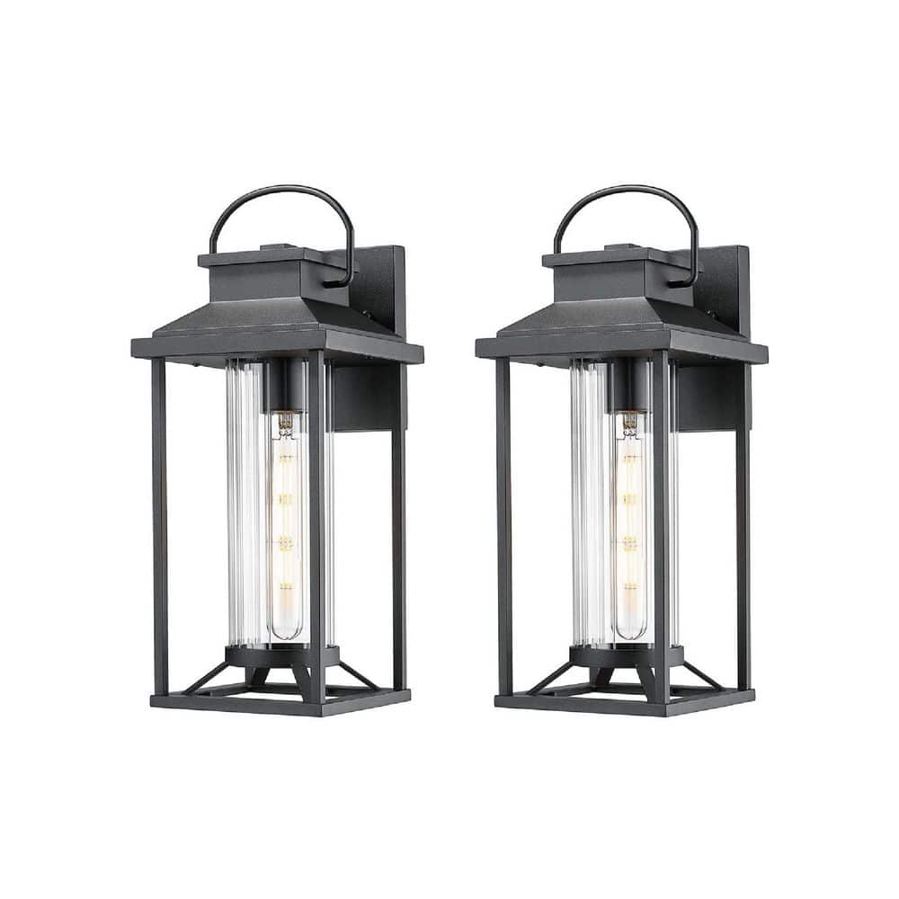 7 in. Black 2-Pack Outdoor Porch Lights, Modern Outdoor Wall Sconce Lantern