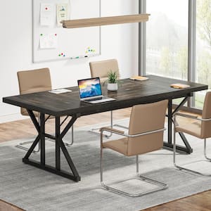 Capen Large 70.8 in. Width 6 ft. Conference Rectangle Black Oak Wood Meeting Executive Desk Computer Workstation