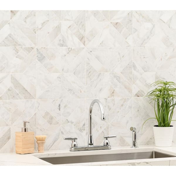 Arabescato Venato White Argyle 12 in. x 12 in. x 0.38 in. Honed Marble Mesh-Mounted Mosaic Tile (10 sq.ft./Case)