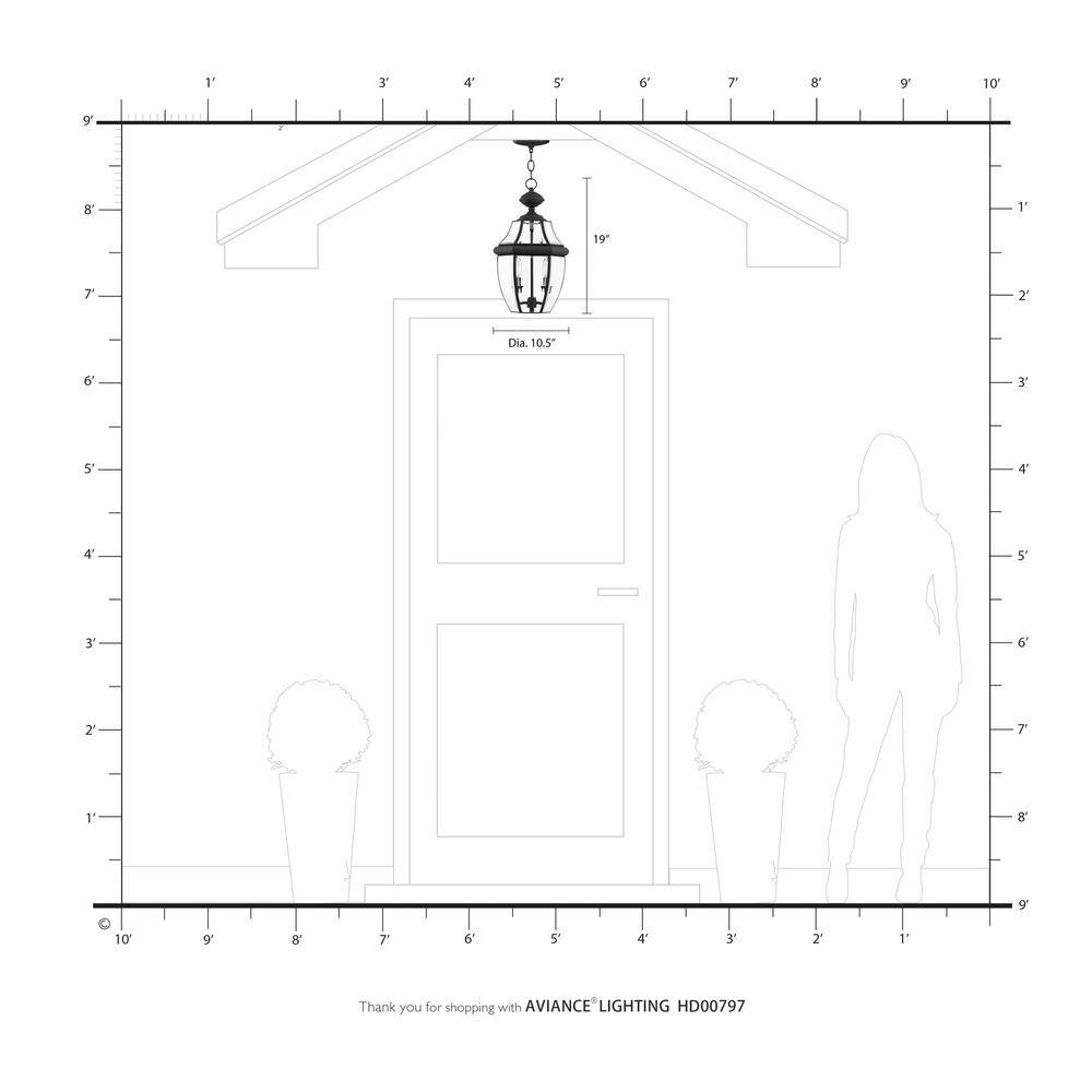 Black Beveled Glass 2-Light Outdoor Hanging Lantern