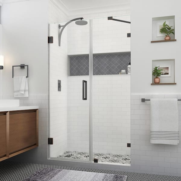 Aston Nautis XL 50.25 - 51.25 in. W x 80 in. H Hinged Frameless Shower Door in Oil Rubbed Bronze with Clear StarCast Glass