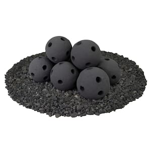5 in. Set of 8 Hollow Ceramic Fire Balls in Midnight Black