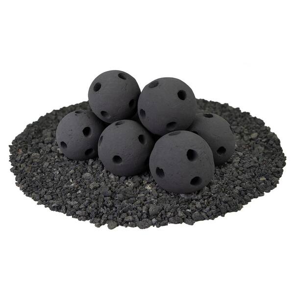 5 in. Set of 8 Hollow Ceramic Fire Balls in Midnight Black 010599