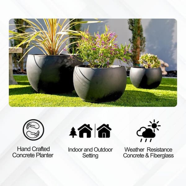 Kante 19.9 in. 15.7 in. 11.8 in. Diameter Round Black Concrete Indoor/Outdoor Planters (Set of 3) Concrete Planters Set