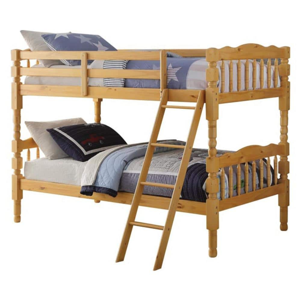 HomeRoots Amelia Natural With Natural Pine Wood Bunk Twin Bed-286530 ...