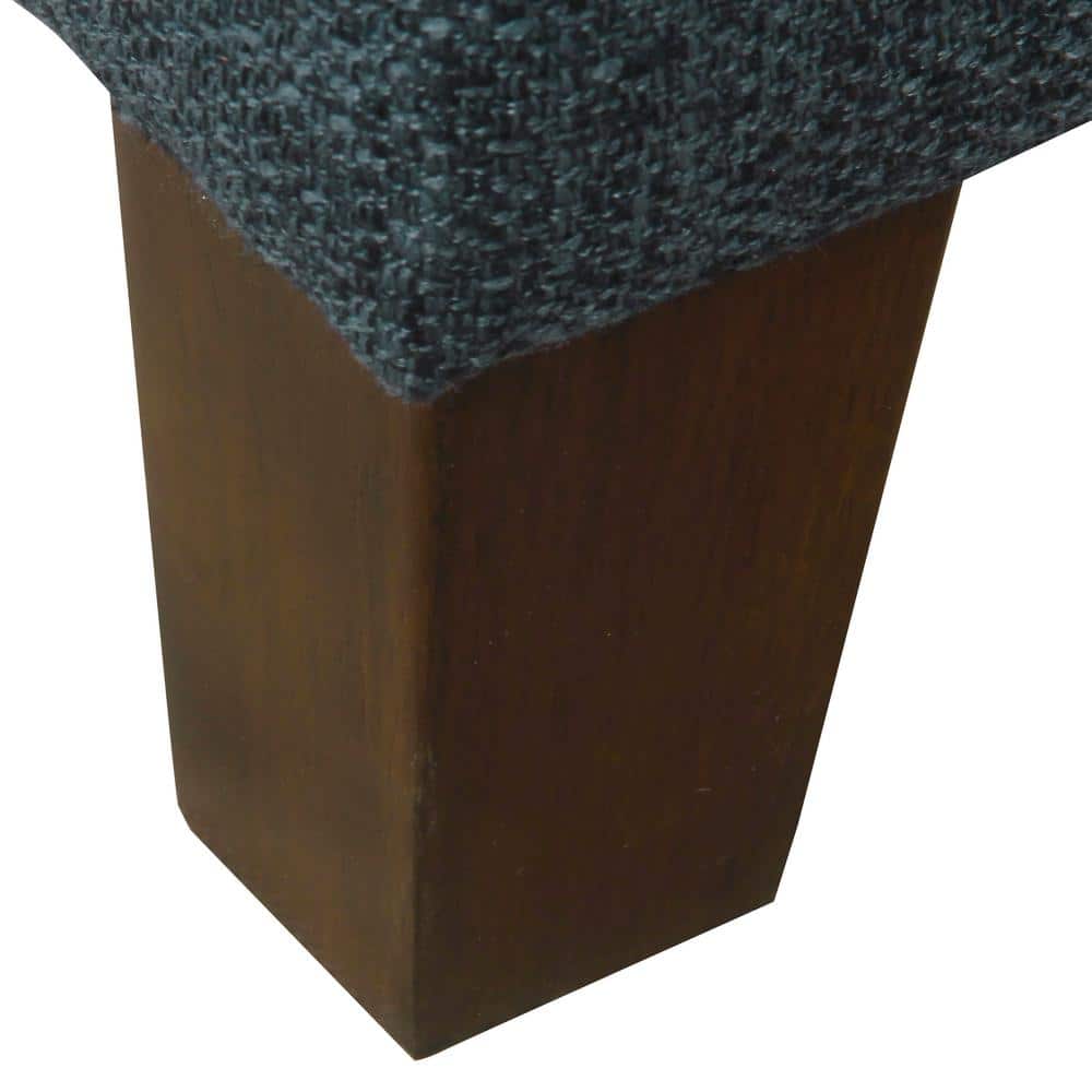 Navy Textured Fabric Square Storage Ottoman with Walnut Legs