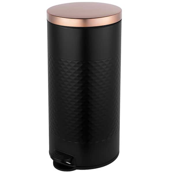 8 Gal. Black Round Step-on Metal Household Trash Can with Lid and Inner Bucket, Diamond Body, for Kitchen and Office