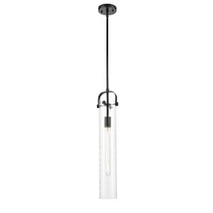 Pilaster 1 Light Matte Black Drum Pendant Light with Clear Glass Shade