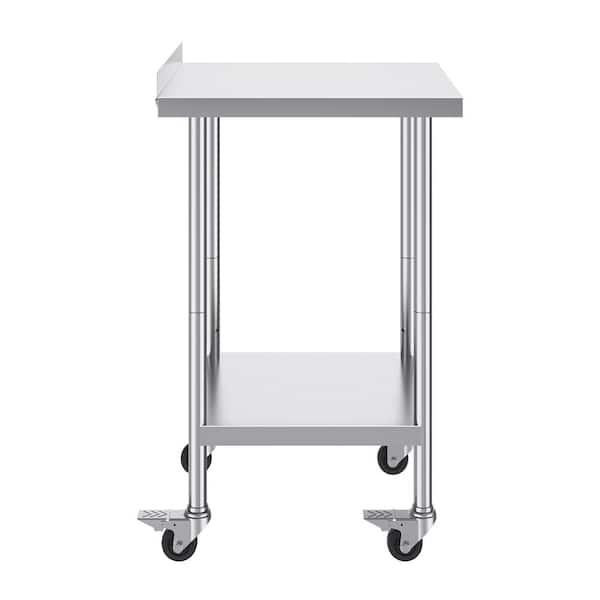 24 x 24 x 40 in. Stainless Steel Work Table, Commercial Kitchen Prep Table with Casters Worktable