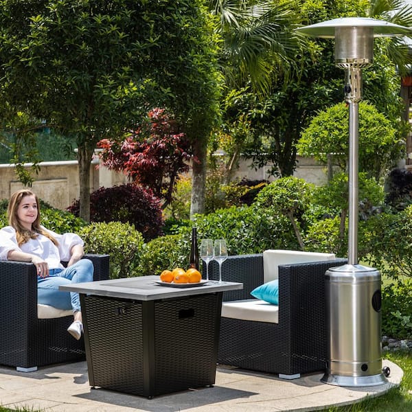 47,000 BTU Outdoor Patio Propane Heater with Portable Wheels, Standing Gas Outside Heater Stainless Steel Burner-Sliver
