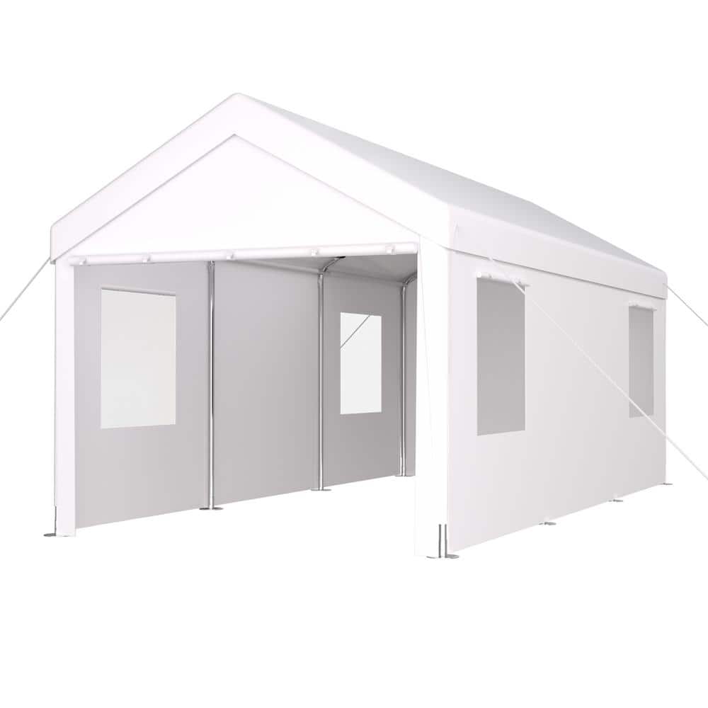 20 ft. W x 12 ft. D x 9.7 ft. H White Carport, Heavy Duty Car Port Canopy w
