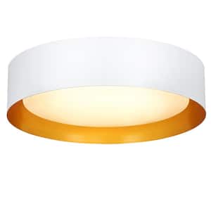 15 in. 30W Modern Integrated LED Flush Mount Ceiling Light, Matte White with Gold Inside