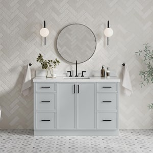 Kelly 55 in. W x 22 in. D x 36 in. H Single Sink Bath Vanity in Grey with Italian Carrara Marble Top