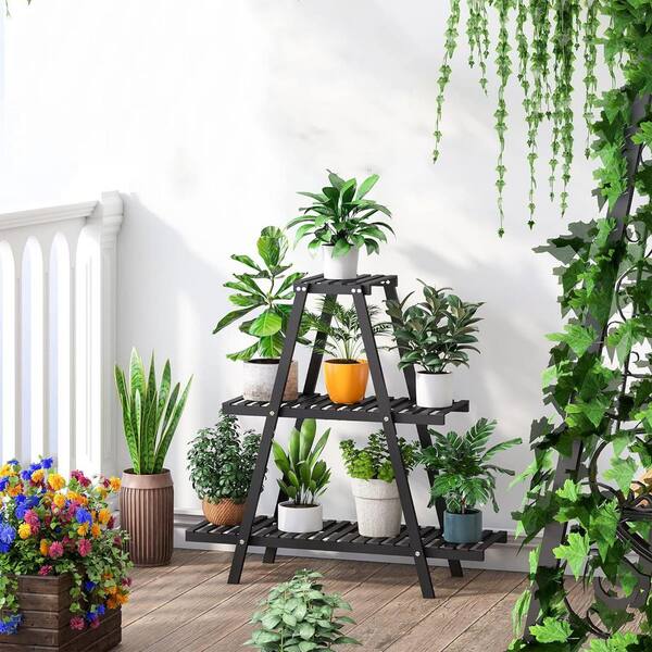 3-Tier Black Wood Plant Stand (32.7 in. H W x 32 in. H) L0C1G7ZXBX