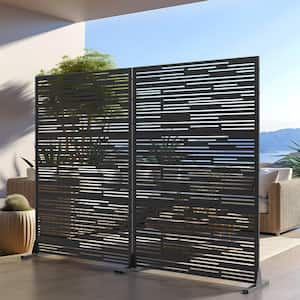 72 in. Galvanized Metal Outdoor Privacy Screens Garden Outdoor Fence Shine in Black