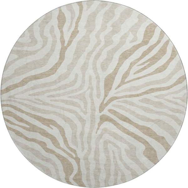 Mayfield Premium Machine Washable Abstract AMF2523 Ivory 8 ft. x 8 ft. Round Rug