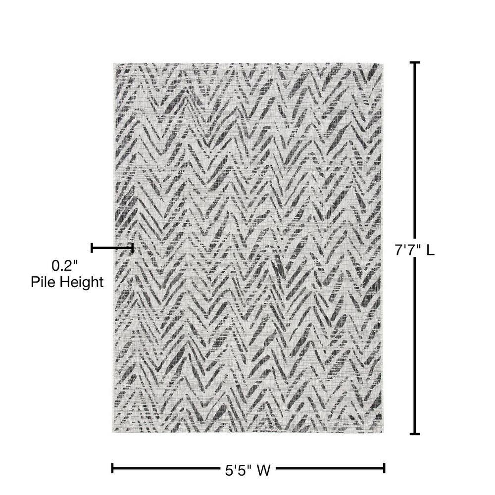 Grey and Black Chevron Indoor/Outdoor Area Rug