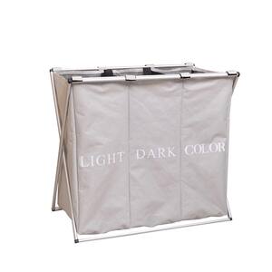 Light Gray Fabric Portable 3-Lattice Laundry Basket