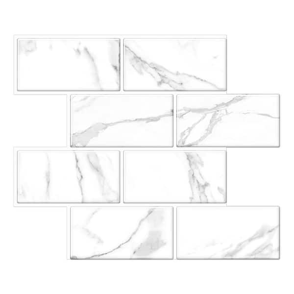 Tic Tac Tiles Thicker Large Subway Mable 10.6 in. x 12.5 in. PVC Peel and Stick Tile (7.4 sq. ft./10)