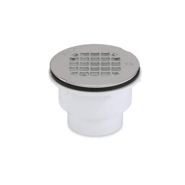 Oatey Round Gray PVC Shower Drain with 4-1/4 in. Round Snap-In Stainless Steel Drain Cover