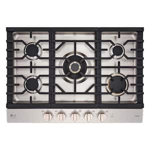 STUDIO 30 in. Gas Cooktop in Essence White with 5-Burners including 24k UltraHeat Dual Burner