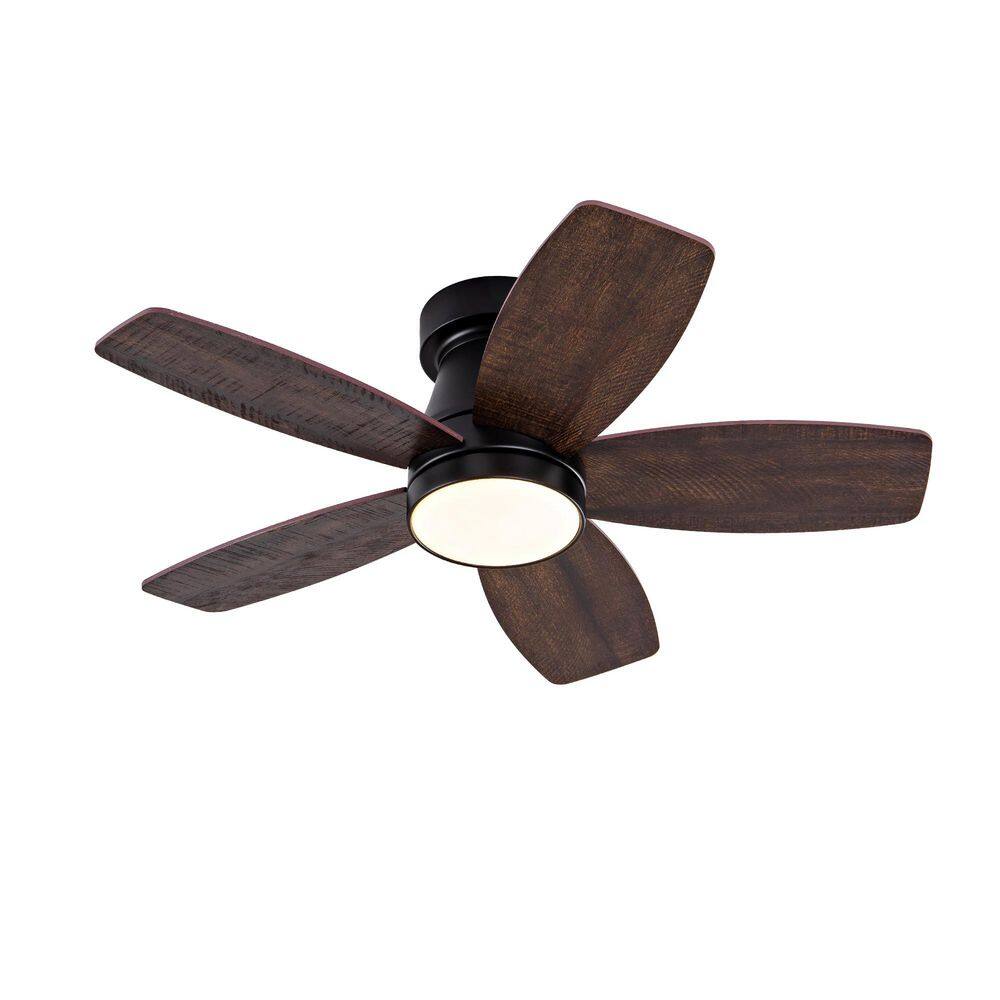 32 in. Dark Walnut Propeller-Style Wide Flat Solid Wood Blades Ceiling Fan With LED Light & Remote Control, Flush Mount price history on PriceWatchPro