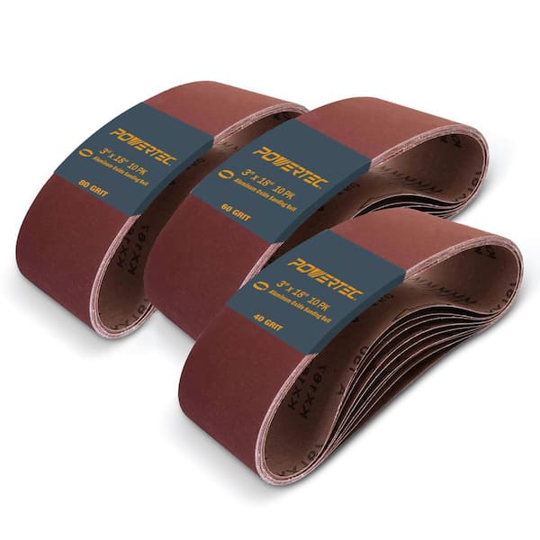 3 x 18 in. Sanding Belts Assortment, 10 Each of 40/60/80 Grits for Portable Belt Sander, Wood & Paint Sanding (30-Pack)
