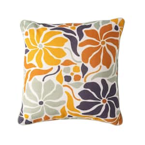 17.5 in. Mod Floral Cotton Throw PIllow, Cotton