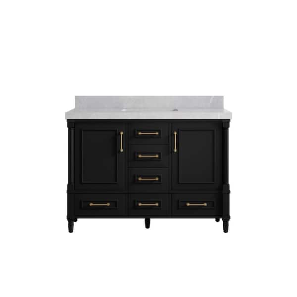 Willow Collections Hudson 48 in. W x 22 in. D x 36 in. H Single Sink Bath Vanity in Black with 2 in. Pearl Gray Qt. Top