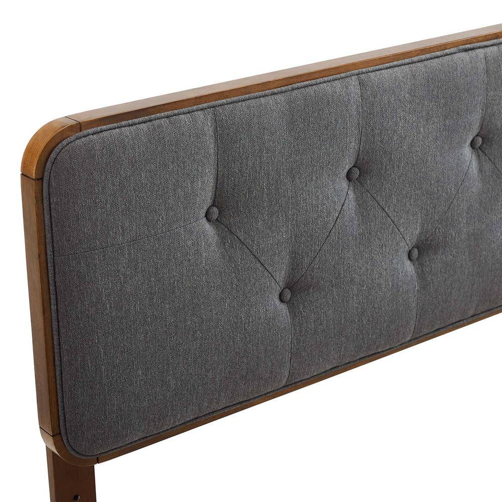 Gray Tufted Upholstered Full Headboard with Rubberwood Frame