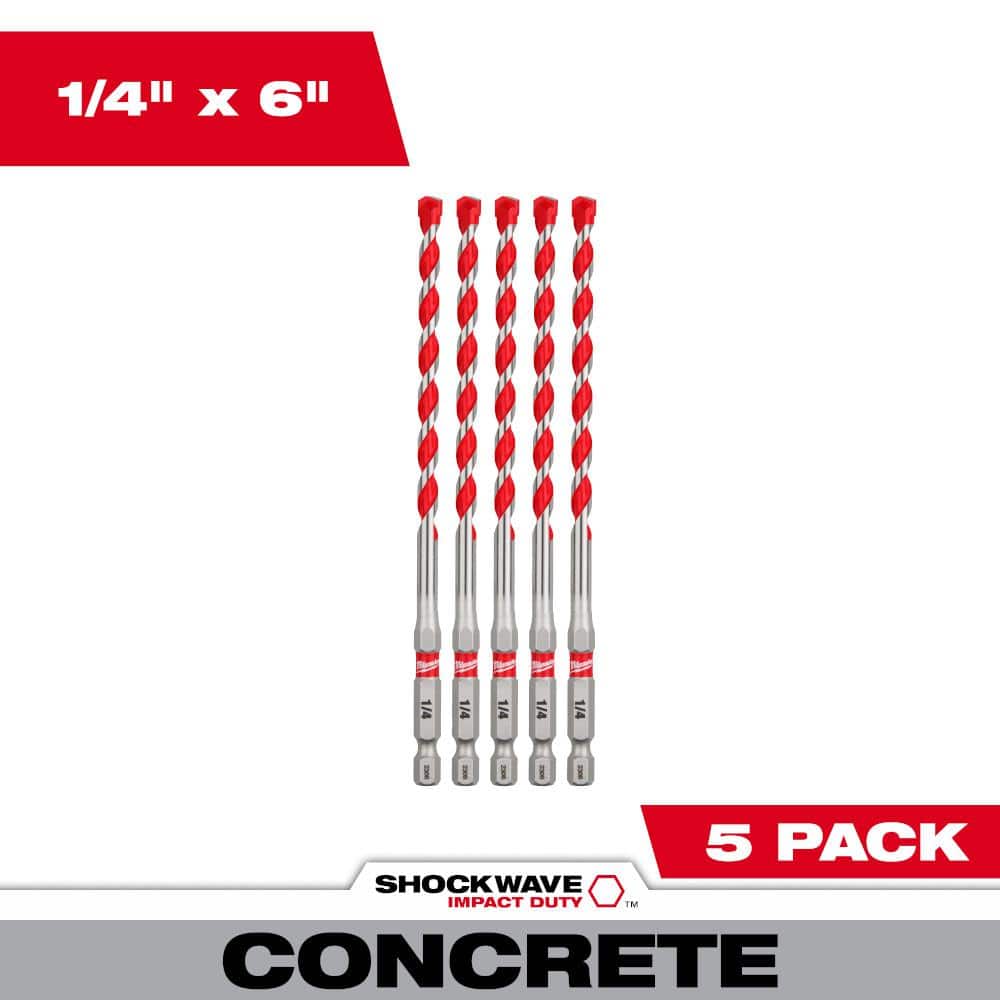 Milwaukee 1/4 in. SHOCKWAVE Carbide Hammer Drill Bits (5-Pack) 48-20-9162 -  The Home Depot