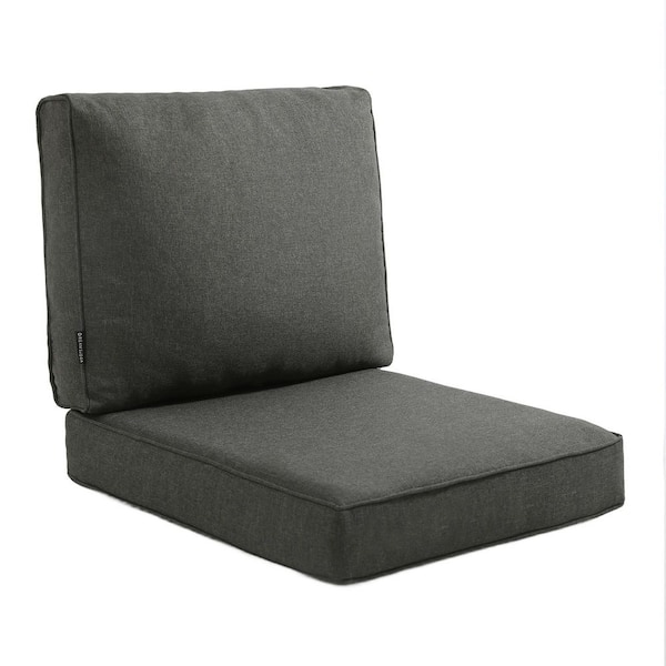 23 in. x 24 in. 19 in. x 23 in. 2-Piece Deep Seat Rectangle Outdoor Lounge Chair Cushion/Back Pillow Set in Dark Gray