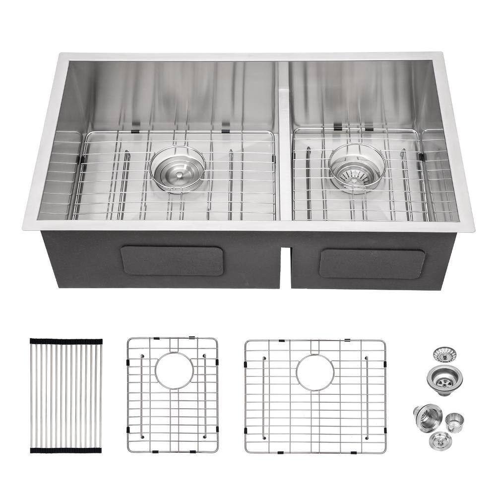 30 in. Undermount Double Bowl 16-Gauge Brushed Nickel Stainless Steel Kitchen Sink with Bottom Grids price history on PriceWatchPro