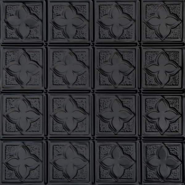 FROM PLAIN TO BEAUTIFUL IN HOURS Clover Satin Black 2 ft. x 2 ft. Decorative Tin Style Nail Up Ceiling Tile (48 sq. ft./Case)