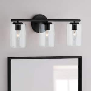Bulb Excluded Industrial Wall Sconces with Clear Glass Shade Wall Lamp Ralbay Matte Black Bathroom Vanity Light Black 2-Light Modern Wall Lights 
