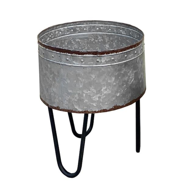 Gray and Black Iron Planter Tubs with Powder Coated Hairpin Legs (Set of 3)
