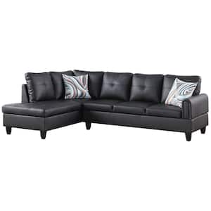 StarHomeLiving 25 in. W Rolled Arm Leather Straight 2-Piece Sofa in Black